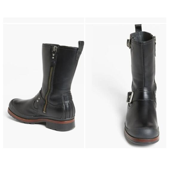 UGG Men's Randell Black Leather‎ Waterproof Motorcycle Boots Size 11.5 - Picture 2 of 13